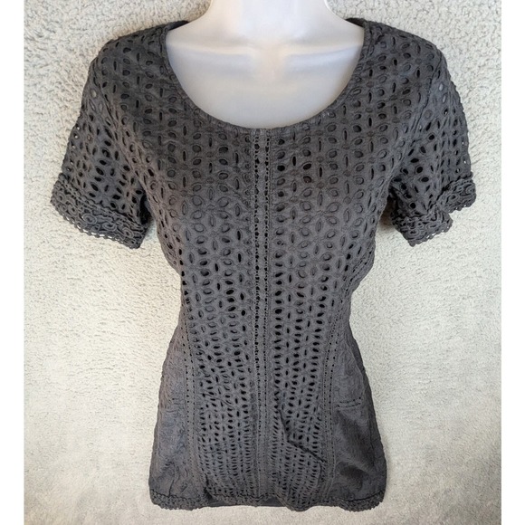 Sundance Eyelet Midi Dress Womens Size 8 Slate Gray Fairycore Whimsy Goth Cotton - Picture 6 of 14